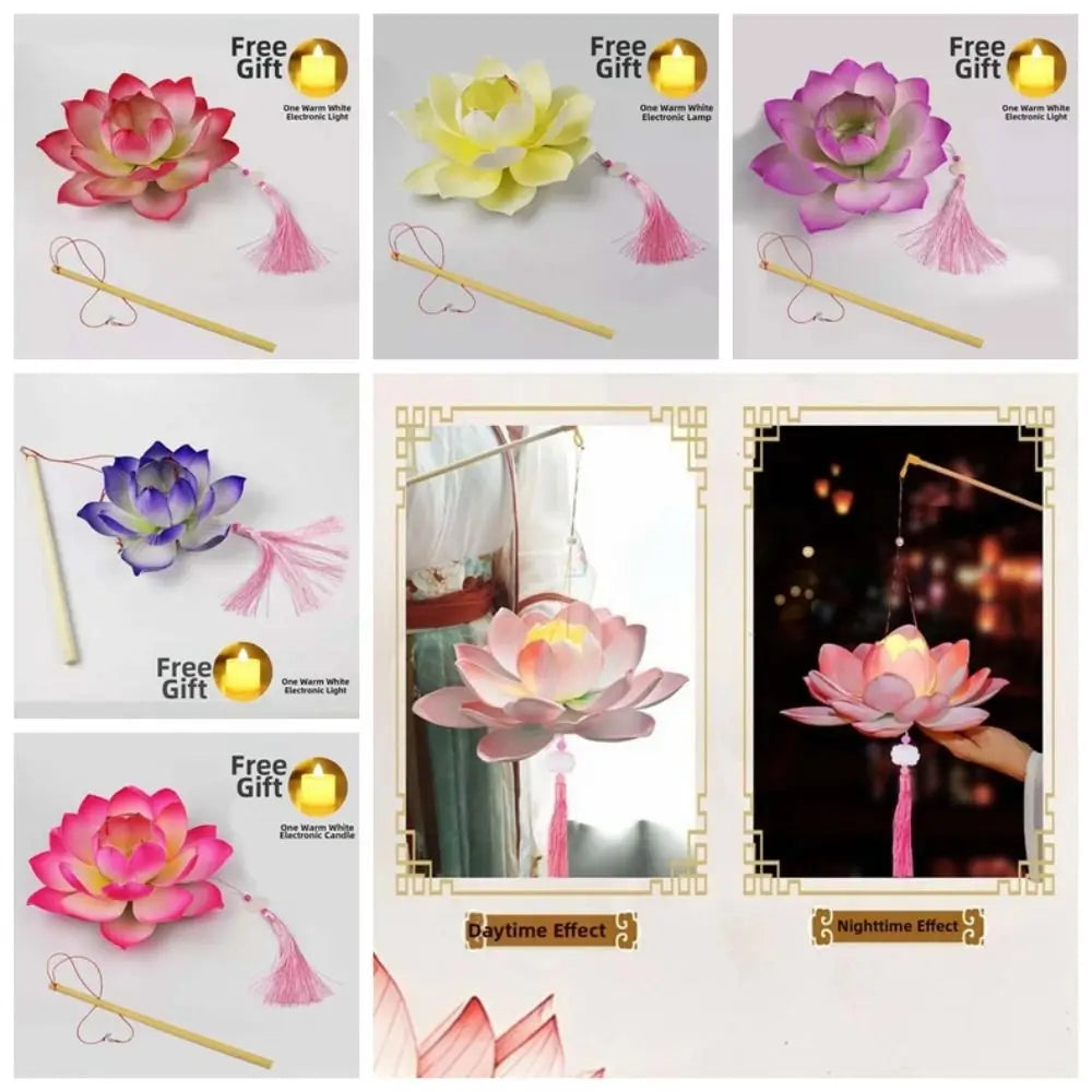 Ancient Style Lotus Lantern Creative Design Elegant Tassel Flower Lamp DIY Material Warm Light Handheld Light Festival Gift Vue
