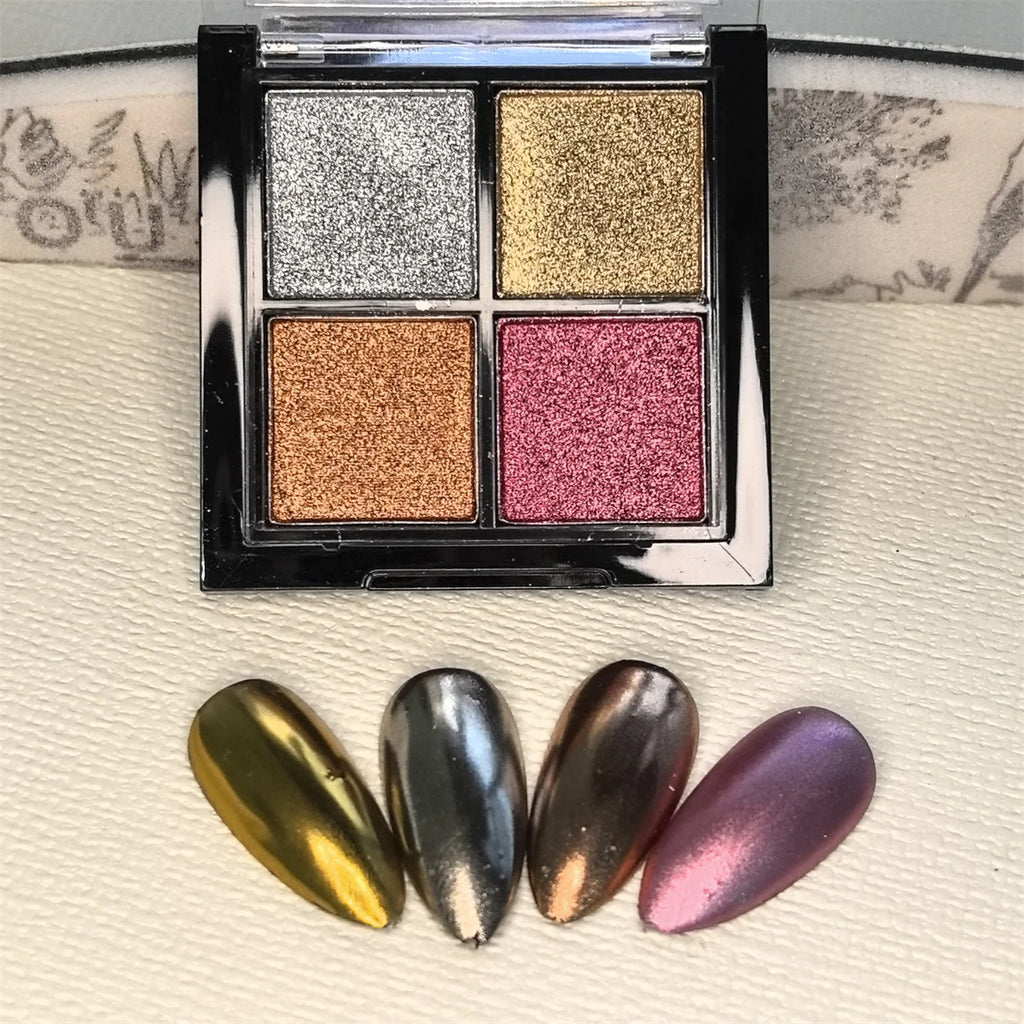 1pc 4 grid chrome nail magic mirror powder palette holographic laser aurora solid mirror gel polishing pigment decoration Vue