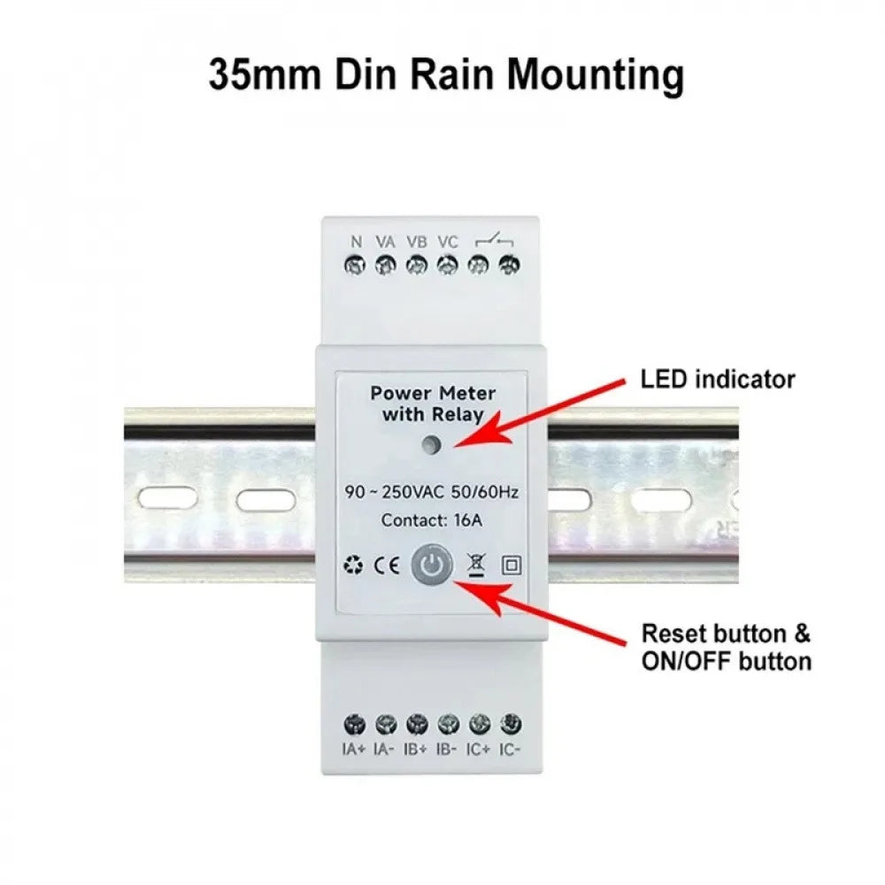Tuya Smart WiFi Bidirectional 3 Phase Energy Meter 3 Way with 80A Clamp Din Rail App Monitor Solar Power Electricity Statistic Vue