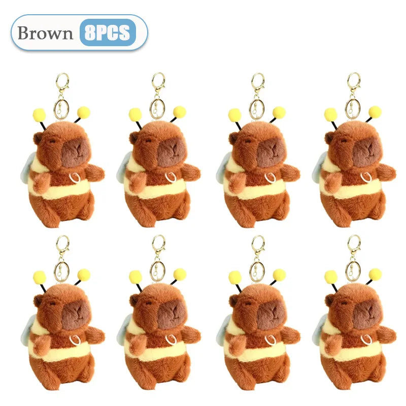 1-20PCS Cute Plush Bee Wings Vibrating Keychain Capybara Fun Quirky Toys Plush Bee Doll Bag Charm Plush Charm Children's Gift Vue Brown-8PCS