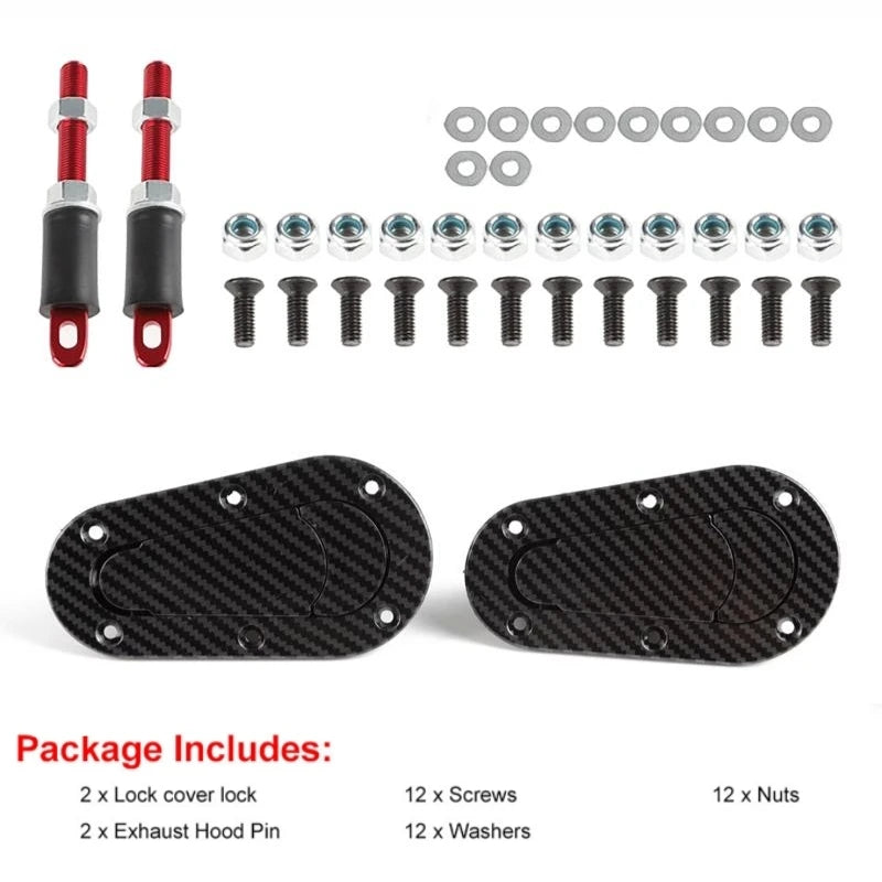 2Pcs Universal Racing Car Hood Pin Engine Bonnet Latch Lock Mount Kit with/without Lock Key Vue carbon fiber no lock