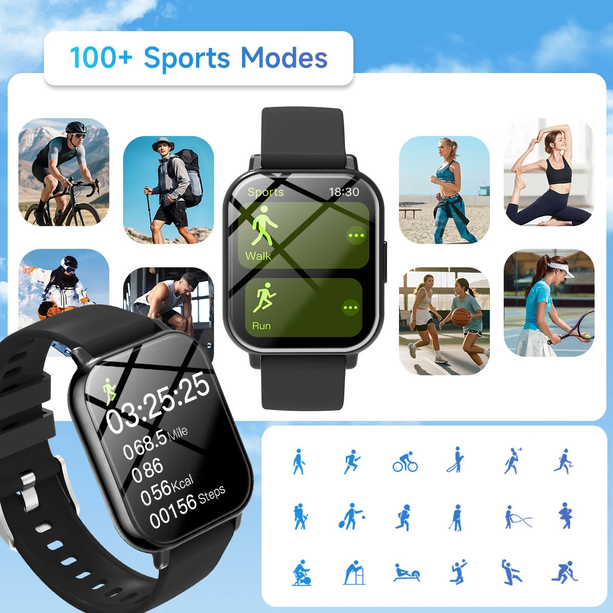 Kids Smartwatch 1.83 Inch Touch Screen Bluetooth Call Music Camera Control Message Push Sports Mode 260mAh Gift for Boys Girls Vue