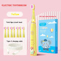 Kids Cartoon Colorful LED Light Sonic Children Electric Toothbrush IPX7 Waterproof 2 mins Smart Timer Rechargeable Toothbrush Vue Yellow 8 head
