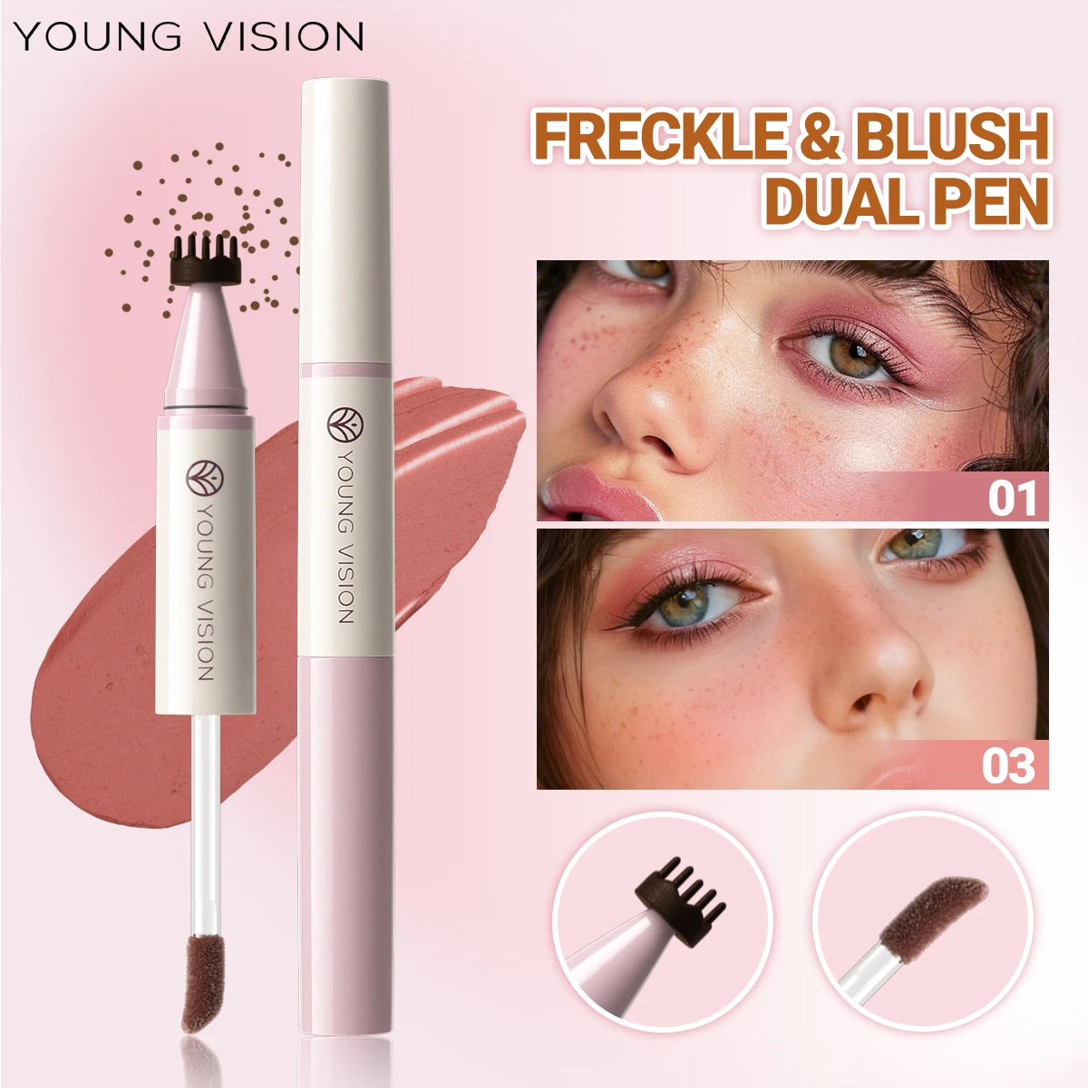 YOUNG VISION 4-color double head seal freckle powder blusher makeup pen matte durable liquid powder blusher Vue