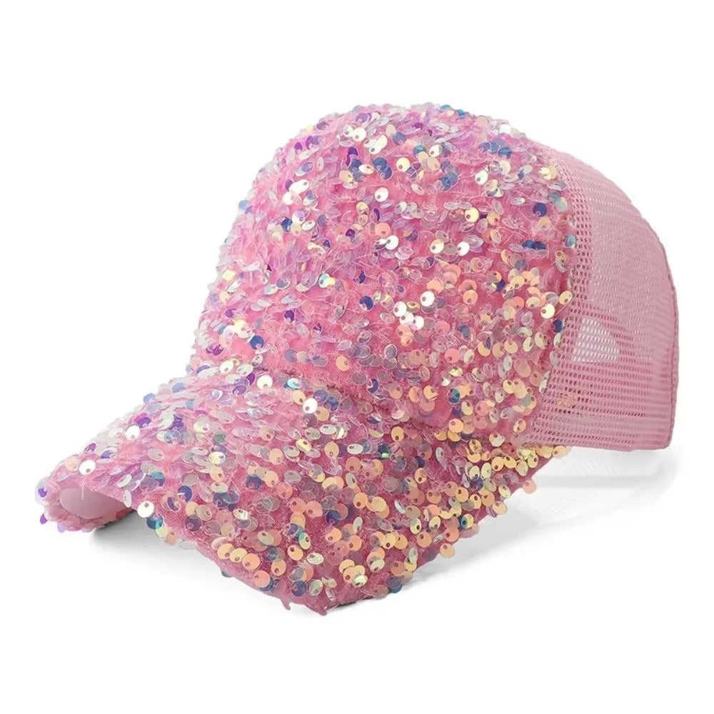 Fashion Breathable Shiny Sequin Baseball Cap Mesh Casual Women Sun
