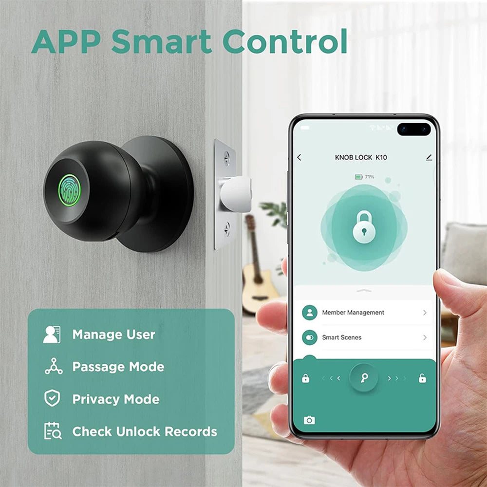 Type-C Fingerprint Lock Bluetooth Tuya APP Control Smart Door Lock Keyless Door Handle Fingerprint Electronic Door Lock Vue