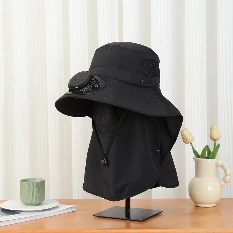 Solar Powered Fan Hat for Men Wide Brim UV Protection Hat for Outdoor Activities Hiking Fishing Camping Vue