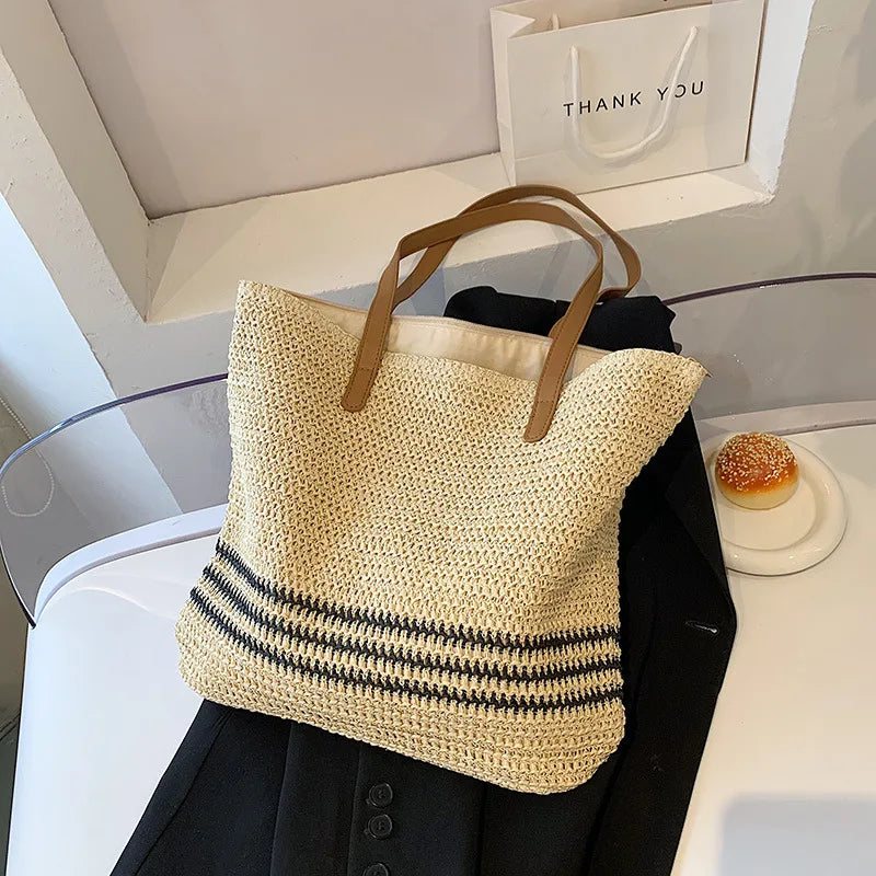 Vintage Straw Rattan Woven Bags Handmade Summer Beach Ladies Large
