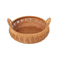 Large Capacity Imitation Rattan Storage Basket Plastic Decorative Round Rattan Storage Tray Handmade with Handle Vue Brown