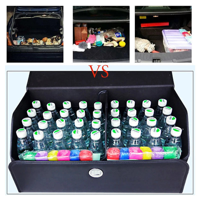 Large size Luxury Car Trunk Organizer Storage Box Storage Bag Folding Glove box Artificial Leather Automobile Supplies (blue) Vue
