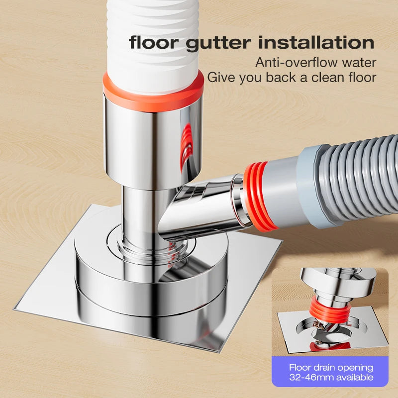 Washing Machine Downpipe Three-way Water Distributor Drainage Channel Anti-odor and Anti-overflow Special Floor Drain Connector Vue