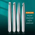 Stainless Steel 4-Pack Precision Tweezers Set - Unscented Body Hair Removal for Men & Women - Professional Facial Hair & Ingrown Vue Silver 4pcs