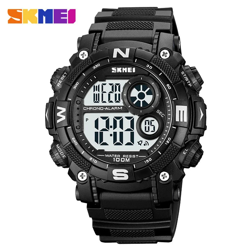 SKMEI 1887 Men's LED Digital Sport Watch – 100M Waterproof Digital Sport Watch Vue black-white
