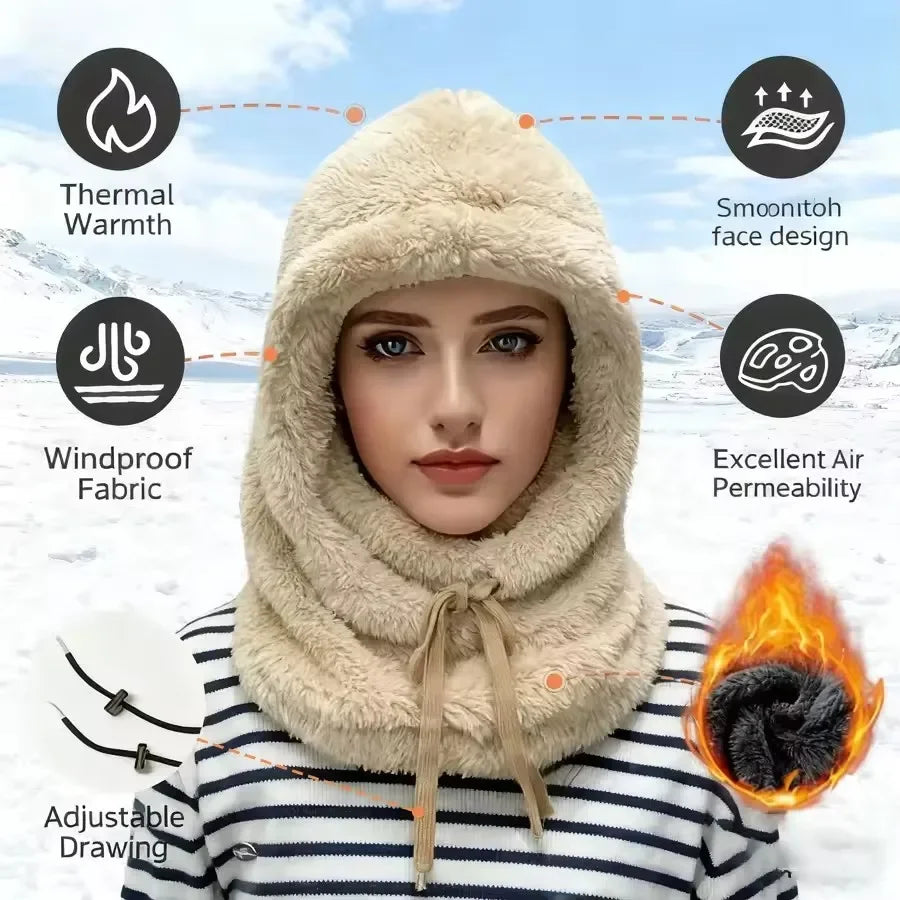 1-5PCS Women Winter Thick Beanie Hat with Scarf and Face Mask Windproof Thermal Mask for Cycling Snowboard Cold Weather Outdoor Vue