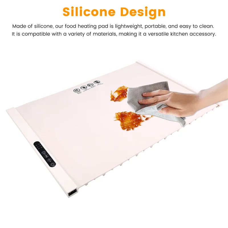 Heating Tray Home Silicone Warming Plate Foldable With 3 Adjustable Temperature US Plug White Vue