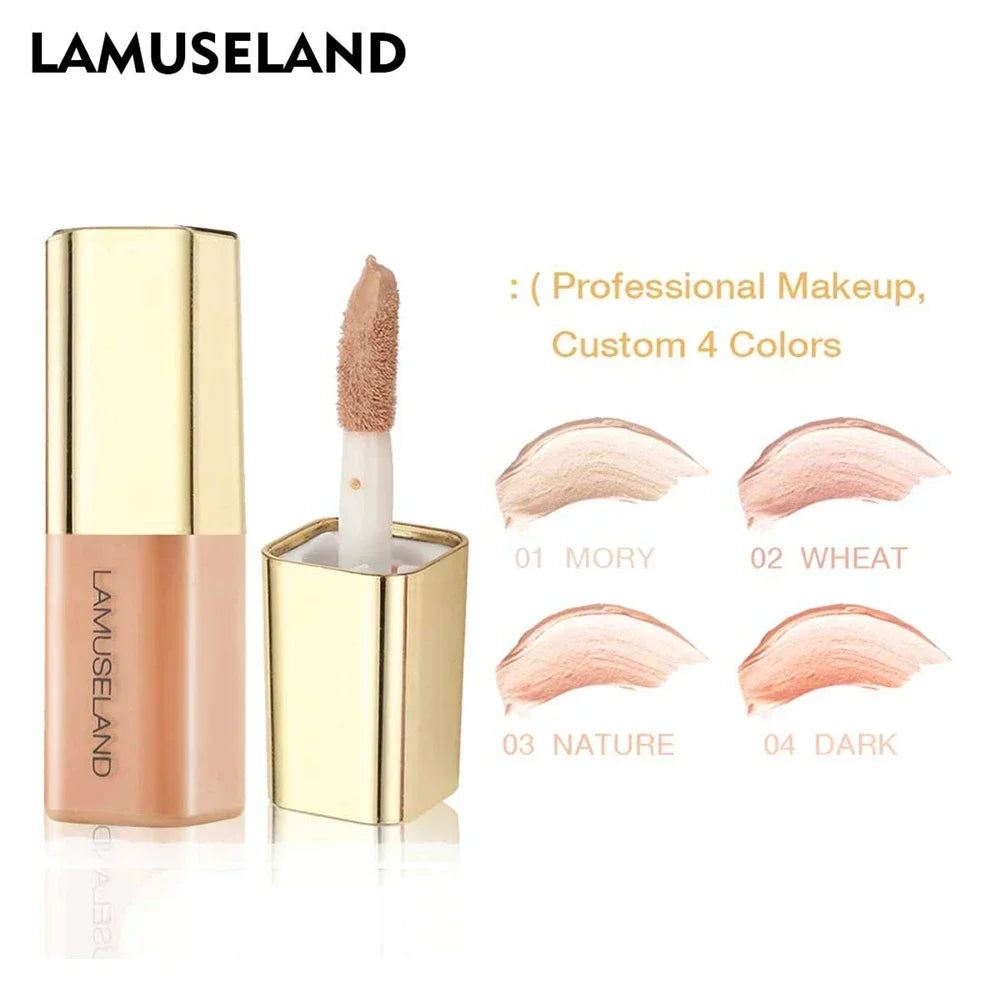 LAMUSELAND Face Concealer & Base 4 Colors Full Coverage Liquid Concealer Scars Dark Circles Acne Suit for All Skin Facial Makeup Vue