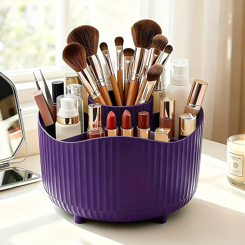360° Rotating Makeup Organizer Multi-Functional Holder for Brushes, Lipsticks, Skin Care Products, and Stationery - Durable Vue ZY-PU