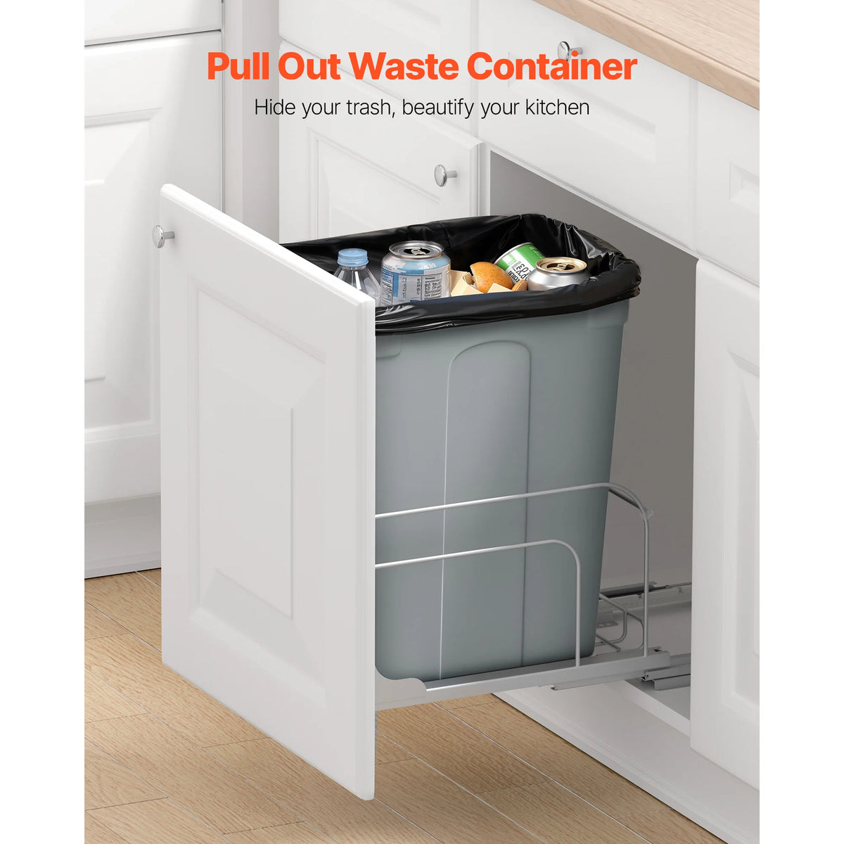 Pull-Out Kitchen Cabinet Trash Can 35QT Soft-Close Sliding System Pull-Out Trash Can Vue