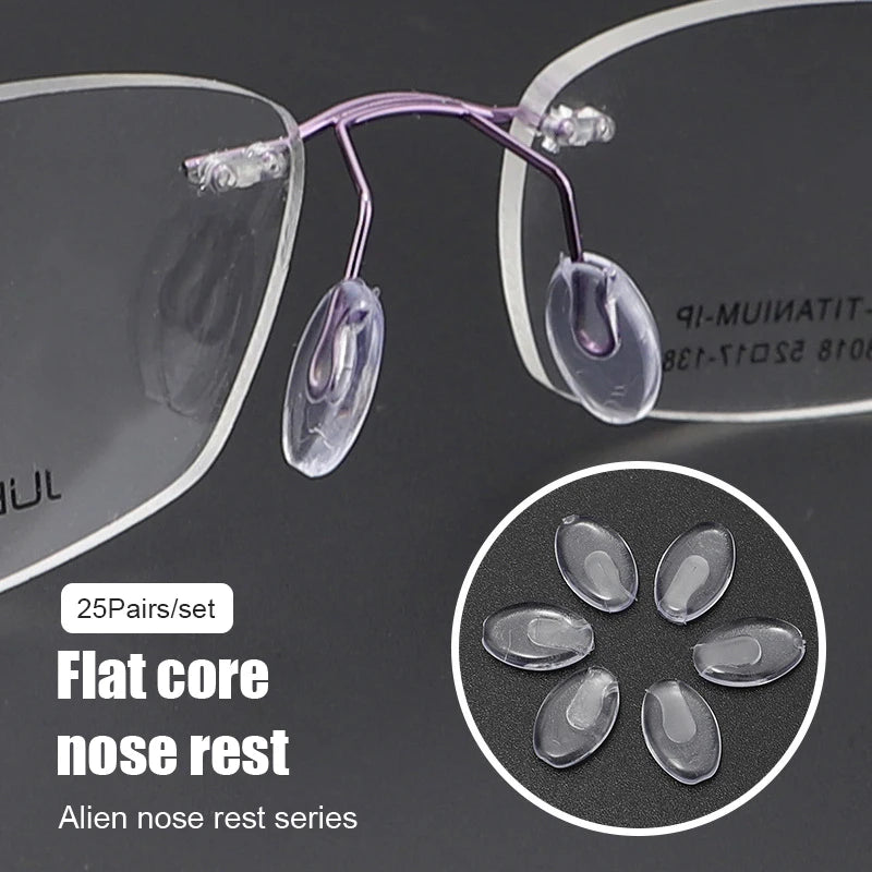 50PCS=25Pairs/Set Plug-in Eyeglasses Nose Pads Transparent PVC Anti Slip Nosepads Flat Oval Eyewear Bracket Eyeglass Accessory Vue 25Pairs