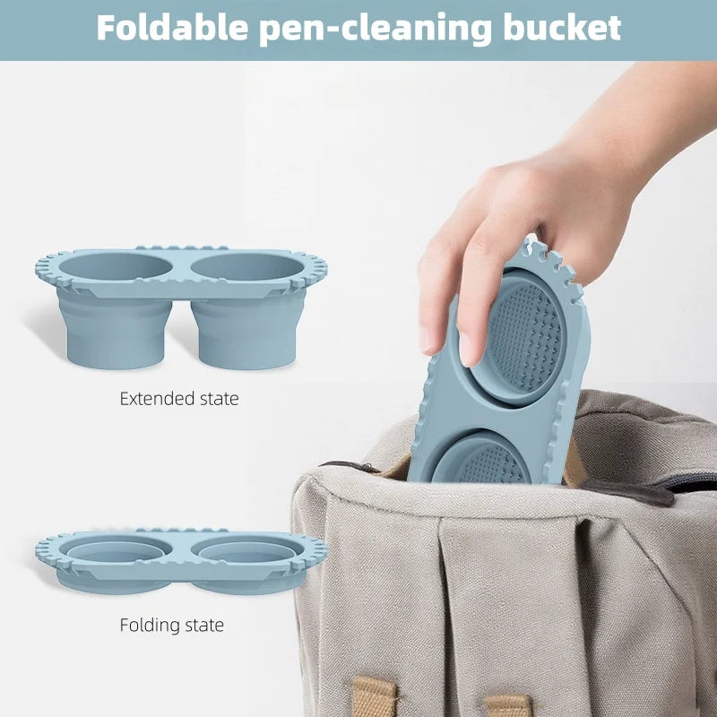 3 in 1 Pen Washing Bucket Foldable Art Silicone Water Bucket Water Powder Pigment Bucket Color Mixing Painting Brush Washer Vue