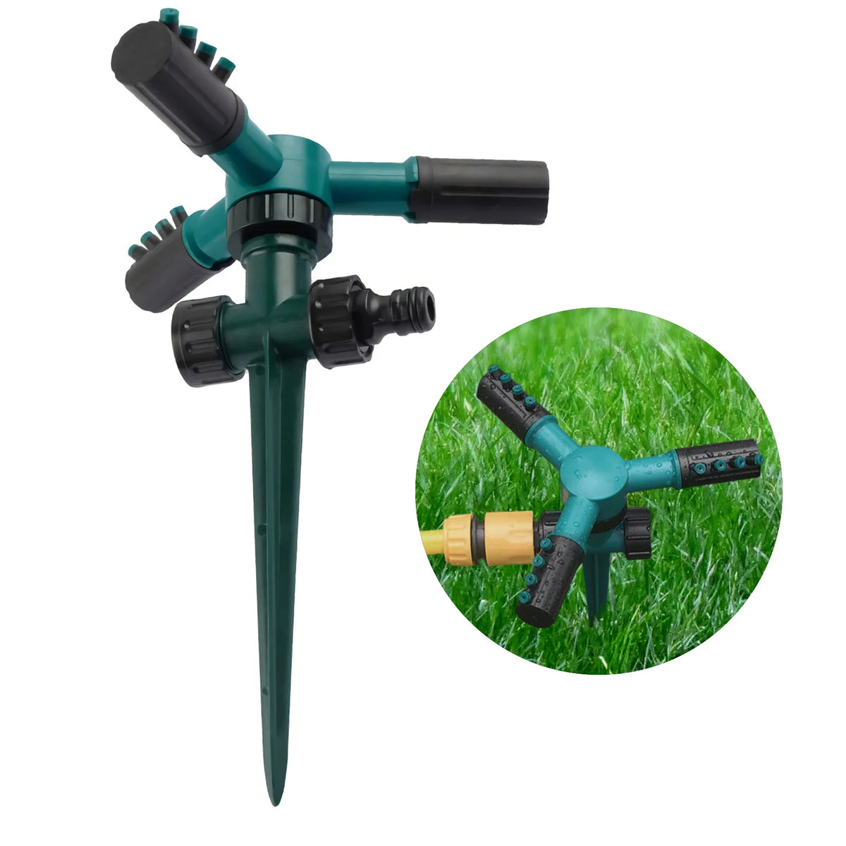360 Degree Rotating Sprinkler with Three-arm Sprayer and Plastic Ground Plug Irrigation Sprinkler with Adjustable Nozzle Automat Vue