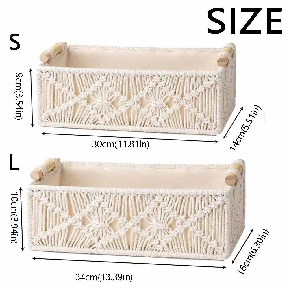 Cotton Rope Hand Woven Storage Box Decorative with Handle Macrame Organizer Box Warm White Handmade Toilet Paper Shelf Basket Vue
