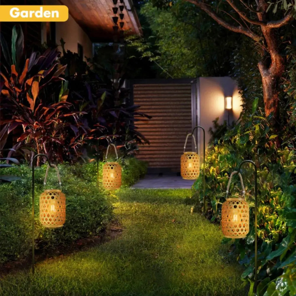 Waterproof Rattan Solar Lanterns Rechargeable Soft Light Solar Table Light Elegant Design Bamboo Weaving Woven Solar Lamp Vue