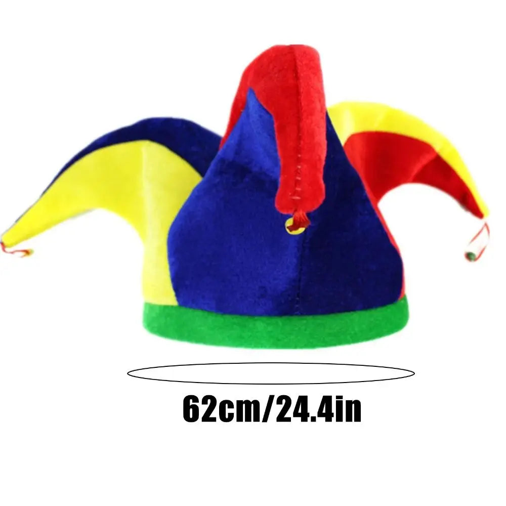 Multicolor Clown Hat 3 Points with Bells Mardi Gras Cap Funny Design Triangle Shape Halloween Party Hat Performance Stage Vue