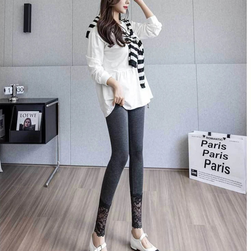 High Waisted Lace Trim Leggings for Women Summer Thin Outwear Tummy Control Butt Lift Slim Fit Shaping Tights Breathable Vue