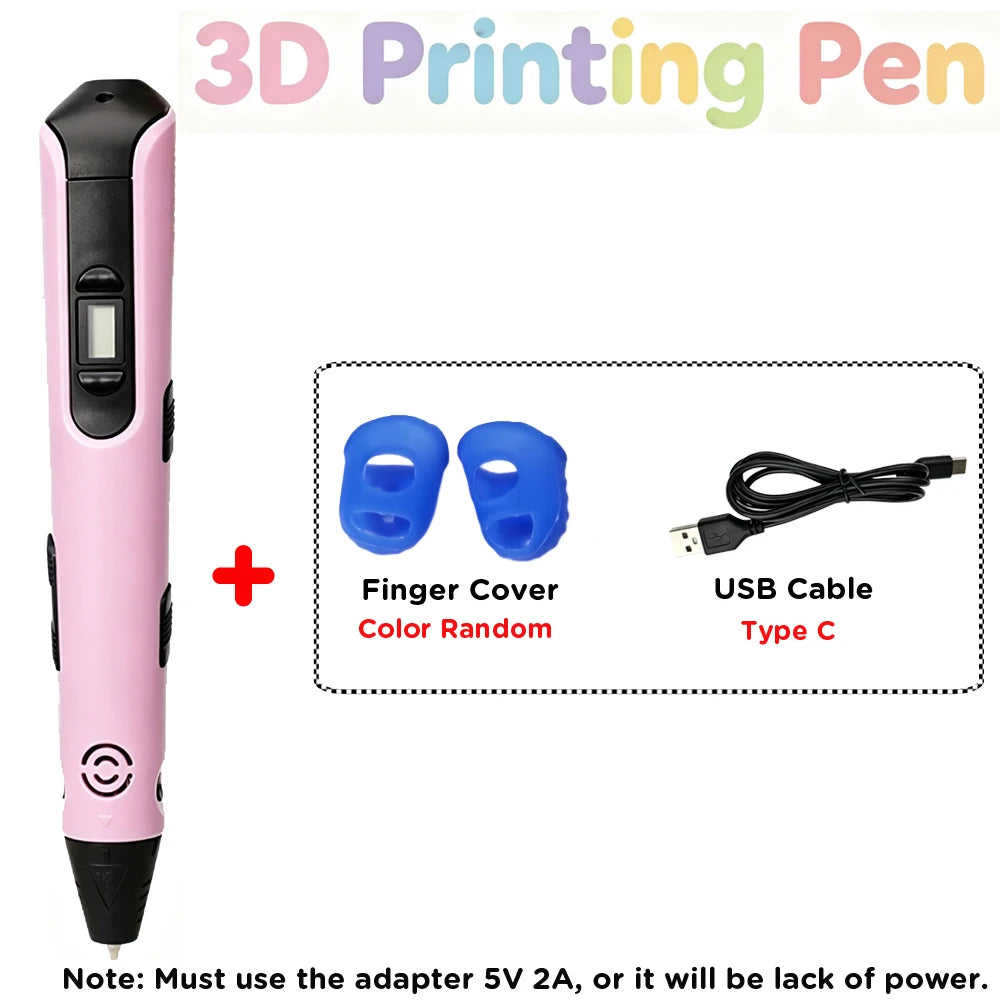 Kids 3D Printing Pen with LED Display Creative DIY Drawing Pen Non-Toxic PLA Filament Art Craft Pen for Children Boys Girls Gift Vue Pink PLA Filagment