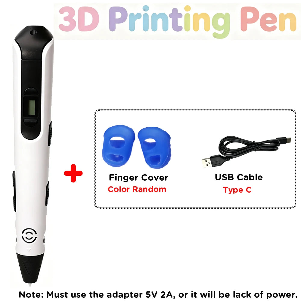 Kids 3D Printing Pen with LED Display Creative DIY Drawing Pen Non-Toxic PLA Filament Art Craft Pen for Children Boys Girls Gift Vue White PLA Filagment
