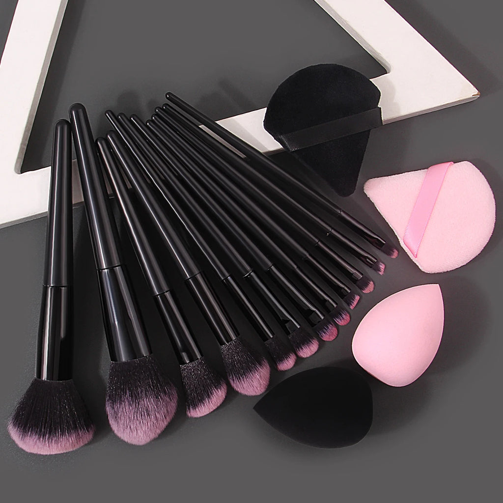 Hot-Selling 12/16PC Multi-Purpose Makeup Brush Set Featuring Ultra-Soft Makeup Powder Pads and Sponge Makeup Eggs with All Tools Vue