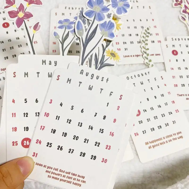 2025 Bloomy Flowers Wooden Desk Calendar – Floral Card Stand Floral Desk Calendar Vue