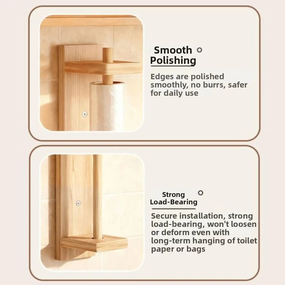 Wood Paper Towel Holder Creative Multifunction Roll Paper Hanger Simple Wall Mounted Plastic Wrap Organizer Kitchen Vue