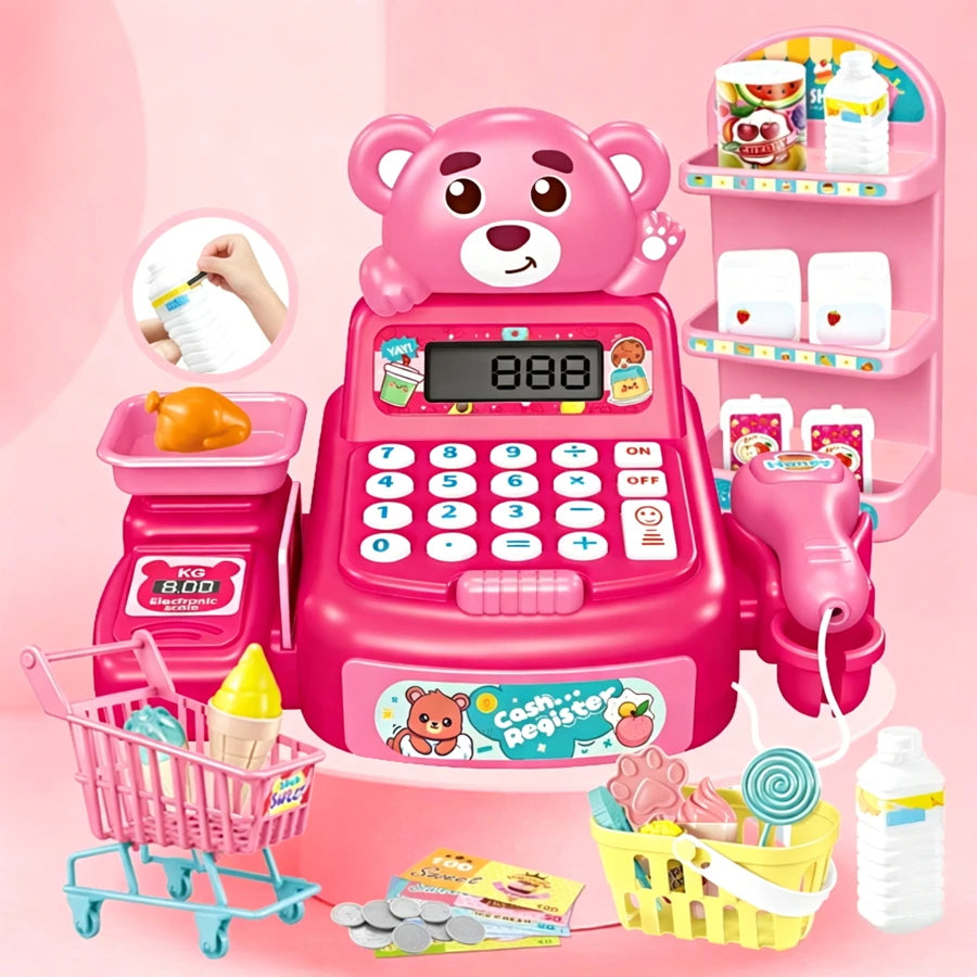 Cash Register Toys, Electric Simulate Supermarket Scan Educational Calculate Gifts for Kids with Sound Light Vue