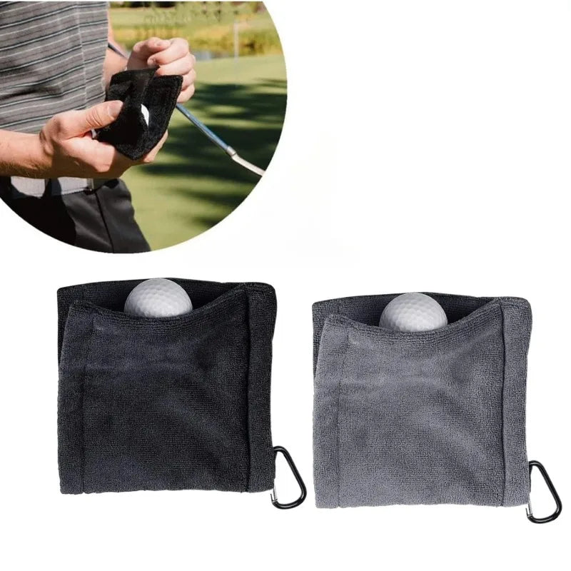2 Pcs Golf Ball Cleaning Towel,with Snap Hook, 5Inch Microfiber Amphibian Wet and Dry, for Bags Course Exercise Gym Men Women Vue black- Grey-2pcs