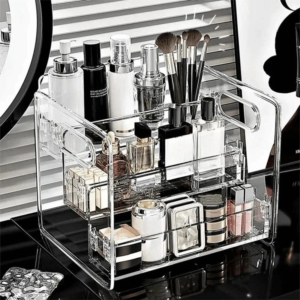Transparent Cosmetic Storage Box Three-Tier Design Portable Compartment Display Case Snap Detachable Slanted Storage Basket Vue