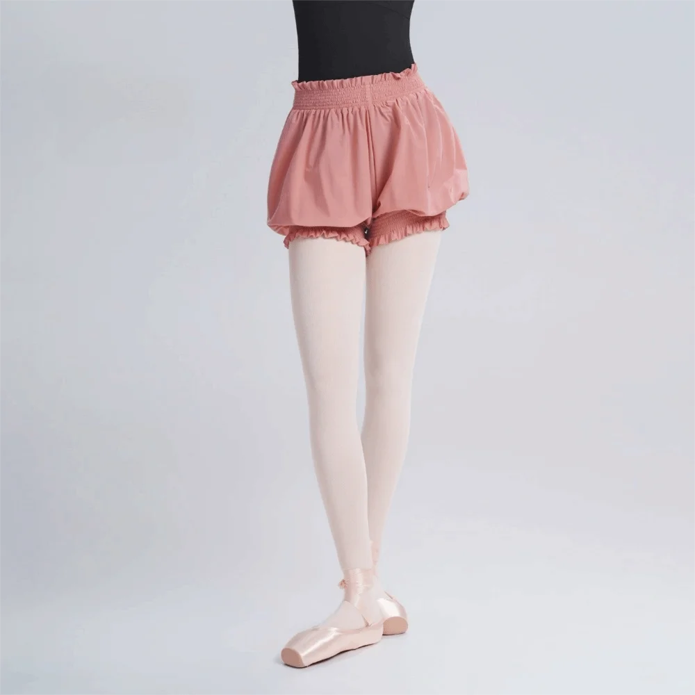 Pilates High Waist Dance Shorts Elastic Waistband Nylon Ballet Shorts Ruffle Comfortable Safety Pants Yoga Exercise Vue Pink-M