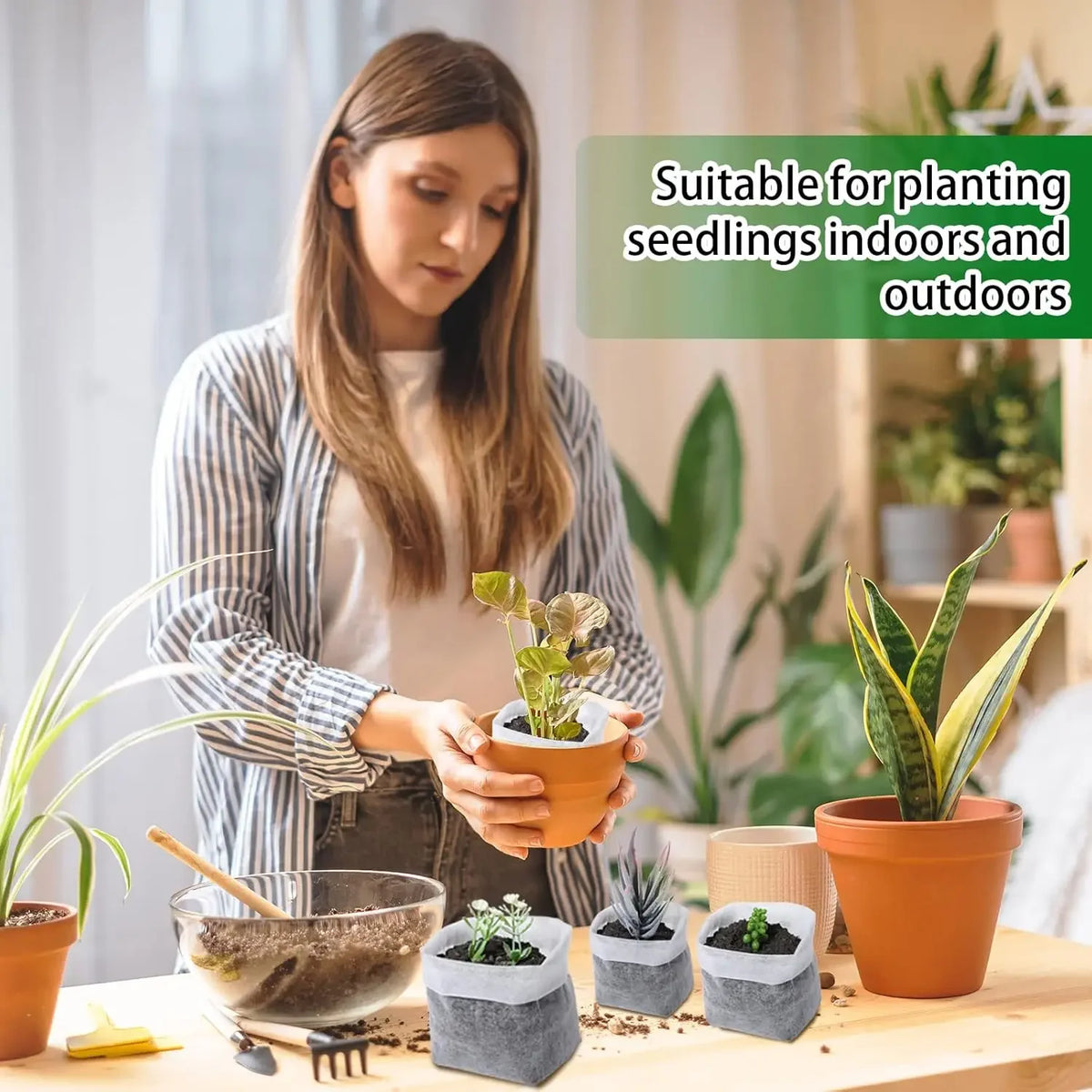 100-1000PCS Eco Friendly Seedling Bags Degradable Flat Mouth Planting Grow Bags for Vegetable Flower Tree Home Garden Nursery Vue