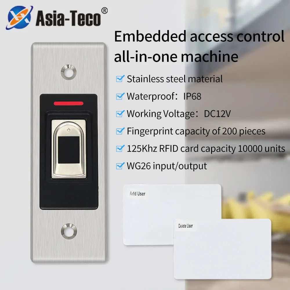 IP68 Waterproof Metal Fingerprint Access Control Keypad Concealed Mounted in Wall Installation Controller Security Door Opener Vue Default Title