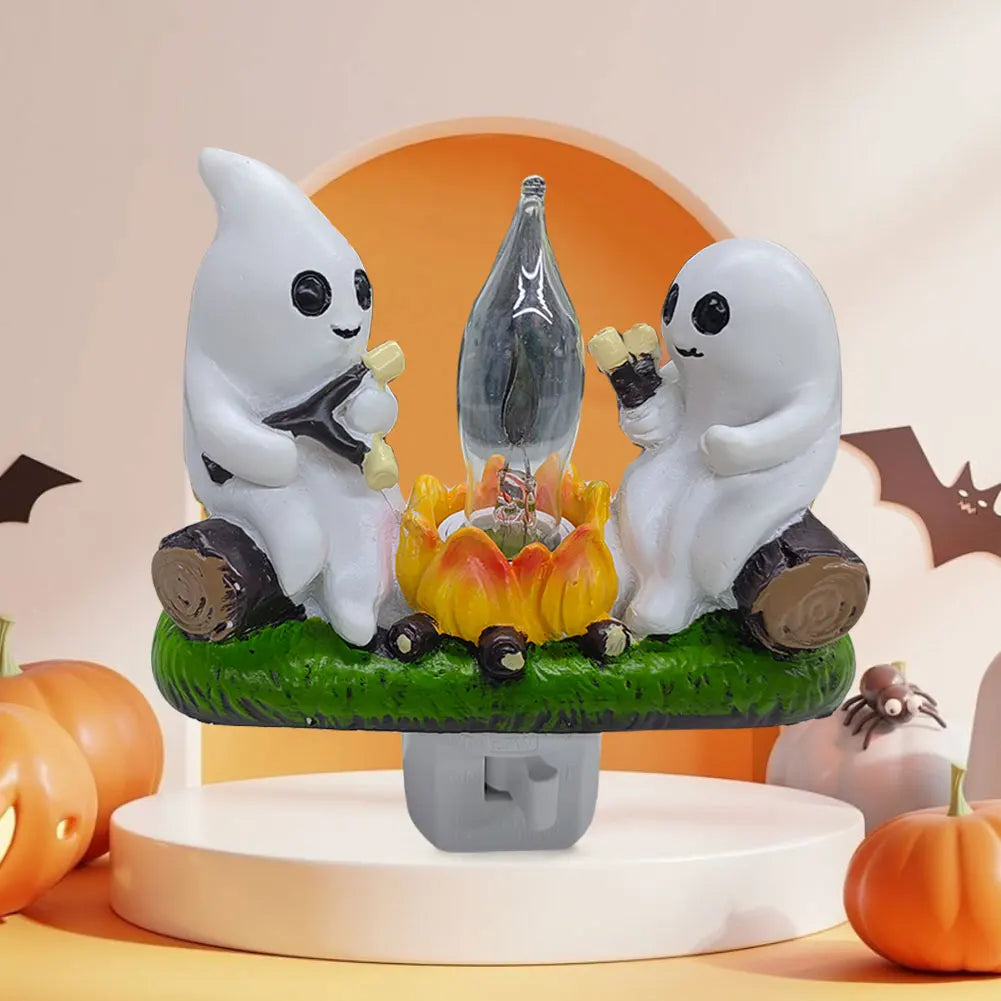 1-6Pcs Ghost Campfire Night Light Fashionable Spooky Fire Faux Lantern Plug in Lamp Halloween Ghost Campfire Halloween Decor Vue