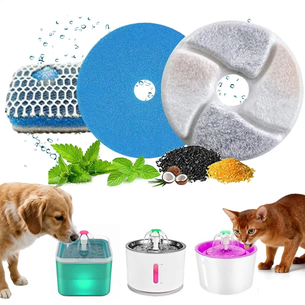 2pcs Cat Water Fountain Filter Pet Dispenser Pads for Dogs Kittens Drinking Watering Animal Daily Traveling Trips Vue