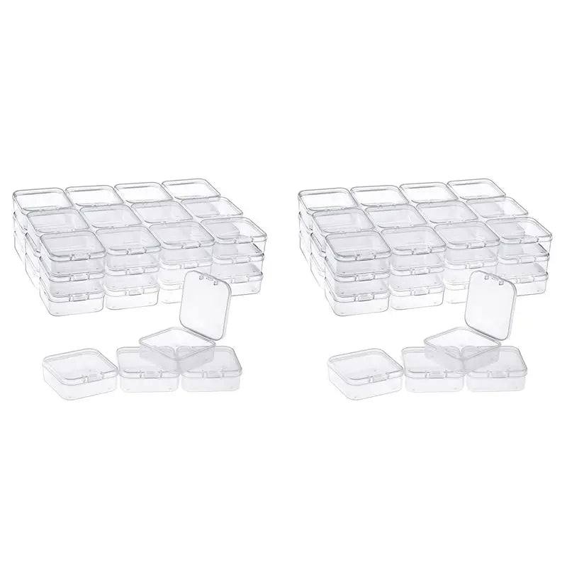 ABKW-80 Pack Pack Clear Plastic Beads Storage Containers Box With Hinged Lid For Small Items, Diamond, Beads (2.2X2.2X0.79In) Vue Transparent White