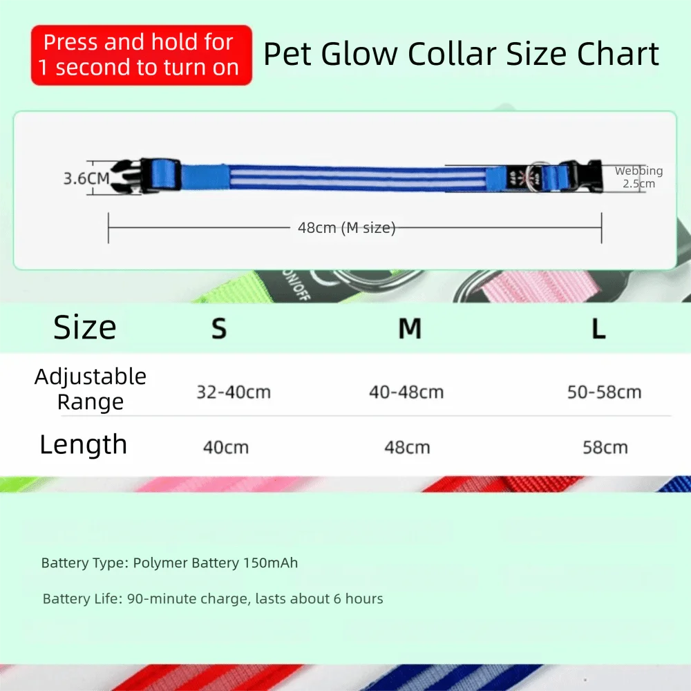 Adjustable Light Up Dog Collar Nylon Material Flashing Light LED Glowing Dog Neck Ring Waterproof Anti-Lost Vue