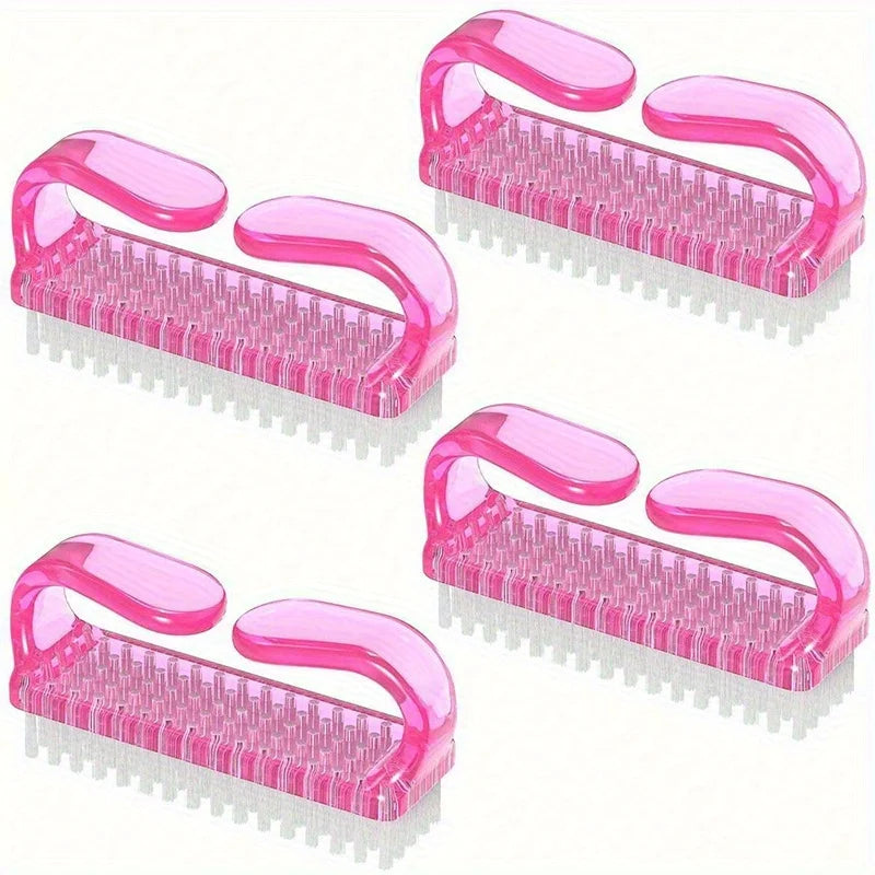 Clear Nail Brushes Durable Bristles Manicure Pedicure Cleaners Soft Remove Dust Finger Care Comprehensive Set Tools Vue Pink 4pc