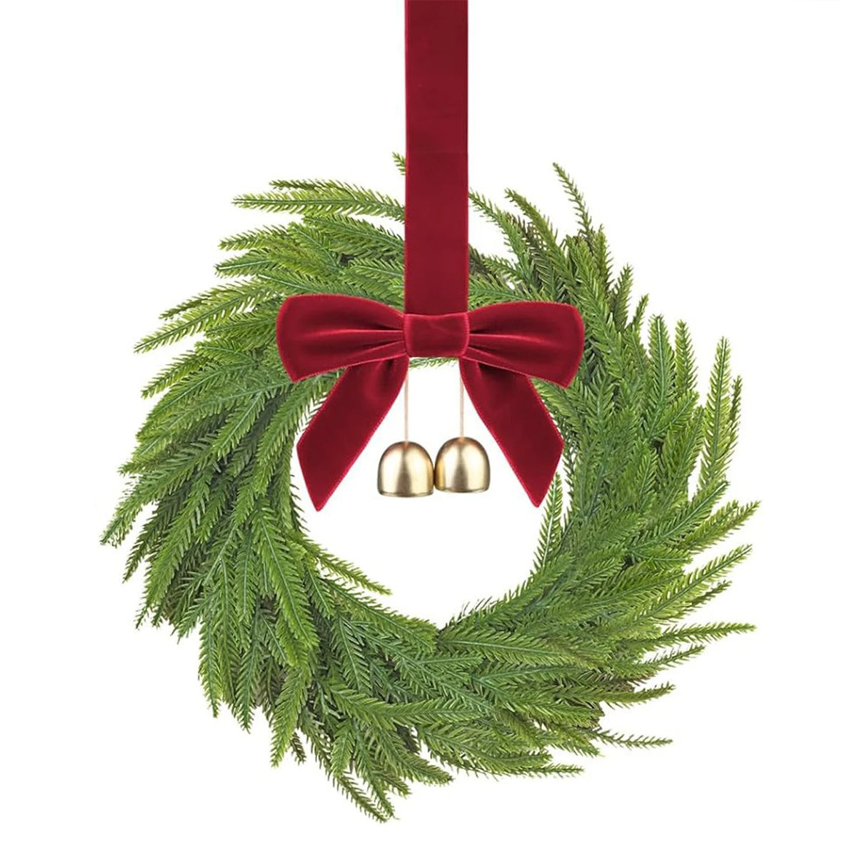 Mini Christmas Pine Wreath with Bow & Bell – 30cm Holiday Décor Christmas Wreath Vue CN green30cm 30cm