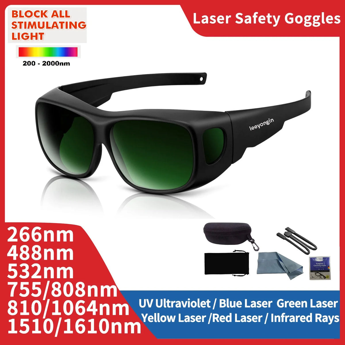 Leeyongin Laser Goggles Gafas De Seguridad Industriales Laboral Safety Protective Glasses IPL Hair Removal Radiation Protection Vue