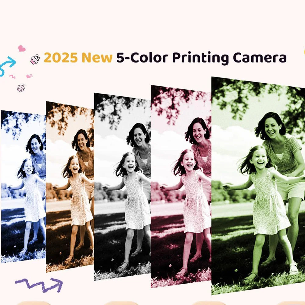 Kids Instant Printing Camera 5 Color Printing Camera 1080P Thermal Paper Print Photo Video Games Children Boys Gilrls Gift Vue