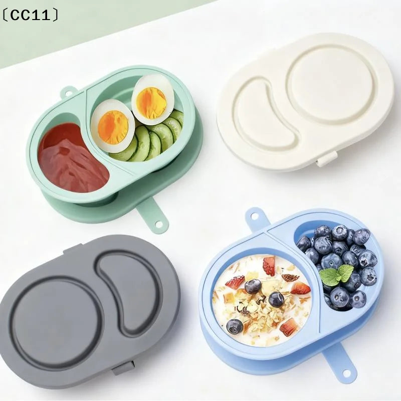 Silicone Snack Containers With Lids Foldable Reusable Snackle Box Containers Double Compartment Condiment Bowls Gadgets〔CC11〕 Vue