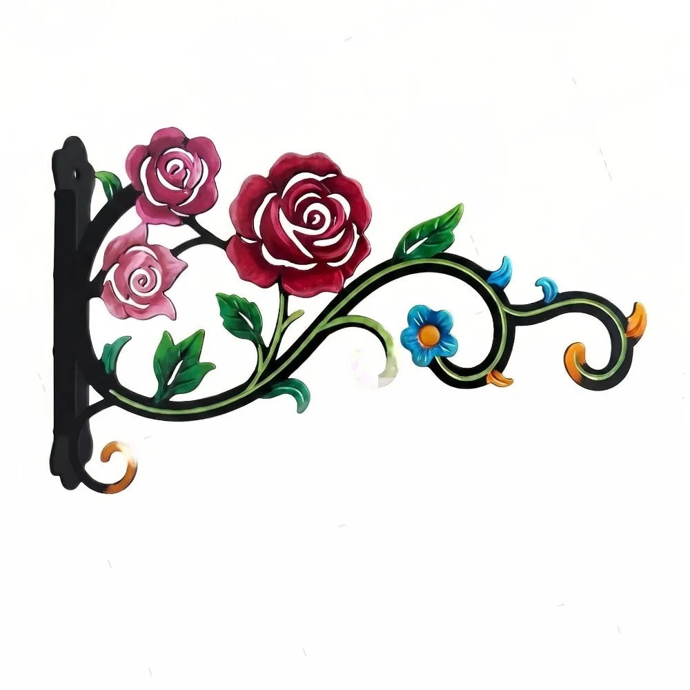 Colorful Hollow Metal Plant Hook Rose Heavy-Duty Flower Basket Hook Rustproof Decorative Outdoor Hanging Hook Balcony Vue Style C